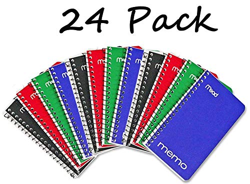 Memo Book, College Ruled, 5" x 3", Wirebound, 60 Sheets, Assorted colors, 24 Pack by Mead