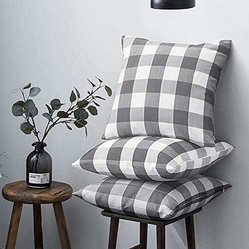 VIS'V Buffalo Check Plaid Throw Pillow Covers, Set of 2 Linen Square