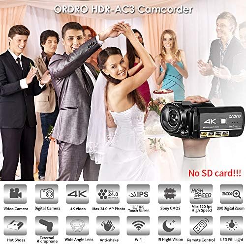 Compact camcorder with detachable lens and microphone, suitable for video and photo recording.