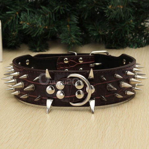 Sharp Spiked Studded PU Leather Collar for Large Dog Pet Pitbull Mastiff Durable (Black color) Size L