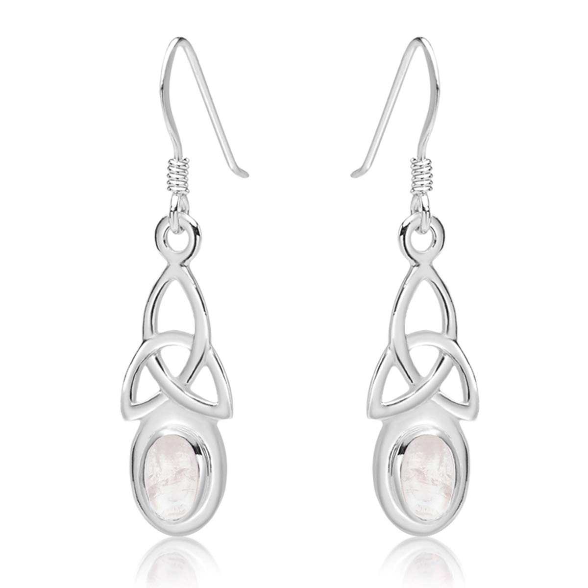 Moonstone Earrings - 925 Sterling Silver Drop Hooks - Trinity Knot - Celtic Dangle Earrings