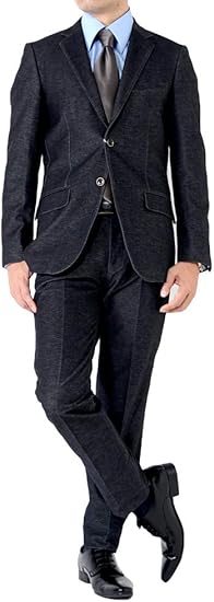 Amazon Co Jp アウトレットファクトリー Outlet Factory メンズスーツ メンズスーツ デニム調生地 ストレッチニット素材 スリムスタイル 2color Y体 A体 Ab体 体 2ツボタンビジネススーツ 服 ファッション小物