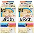 INABA Churu Broth for Cats, Creamy Broth with Shredded Chicken Side Dish Pouch, 1.4 Ounces per Pouch, 12 Pouches, Chicken & Seafood Variety (Pack of 2)