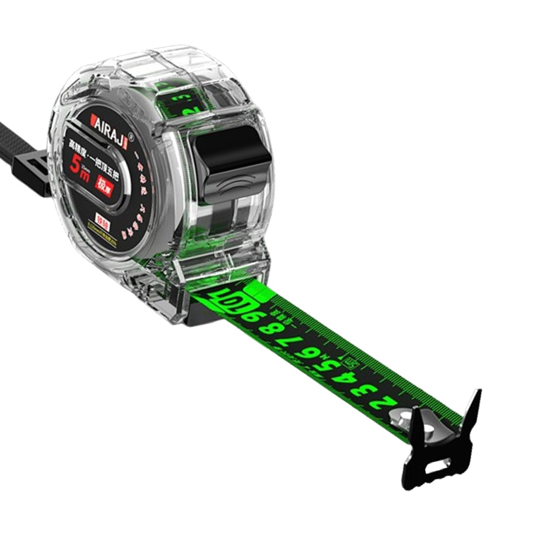 JAMAKALA 5M/16.4ft Fluorescent Steel Tape Measure,Transparent Steel Precision Measuring Tape,Width 25mm Stainless Steel Retractable Easy To Read Self-Lock Double Sided Graduated Tape Measure (A)