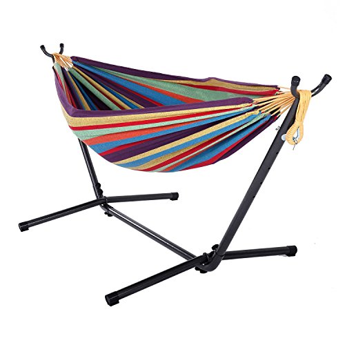 ONCLOUD Double Hammock with 9 FT Stand Space Saving Carrying Case (Rainbow)