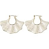 Dainty Leaf Earrings for Women Ginkgo Leaf Hoop Earrings Enamel Earrings Gold Sector Earrings Birthday Jewelry Gift for Women