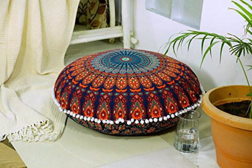 Popular Handicrafts Large Hippie Mandala Floor Pillow-Cushion-Pouf Cover Round Bohemian Yoga Dec ...