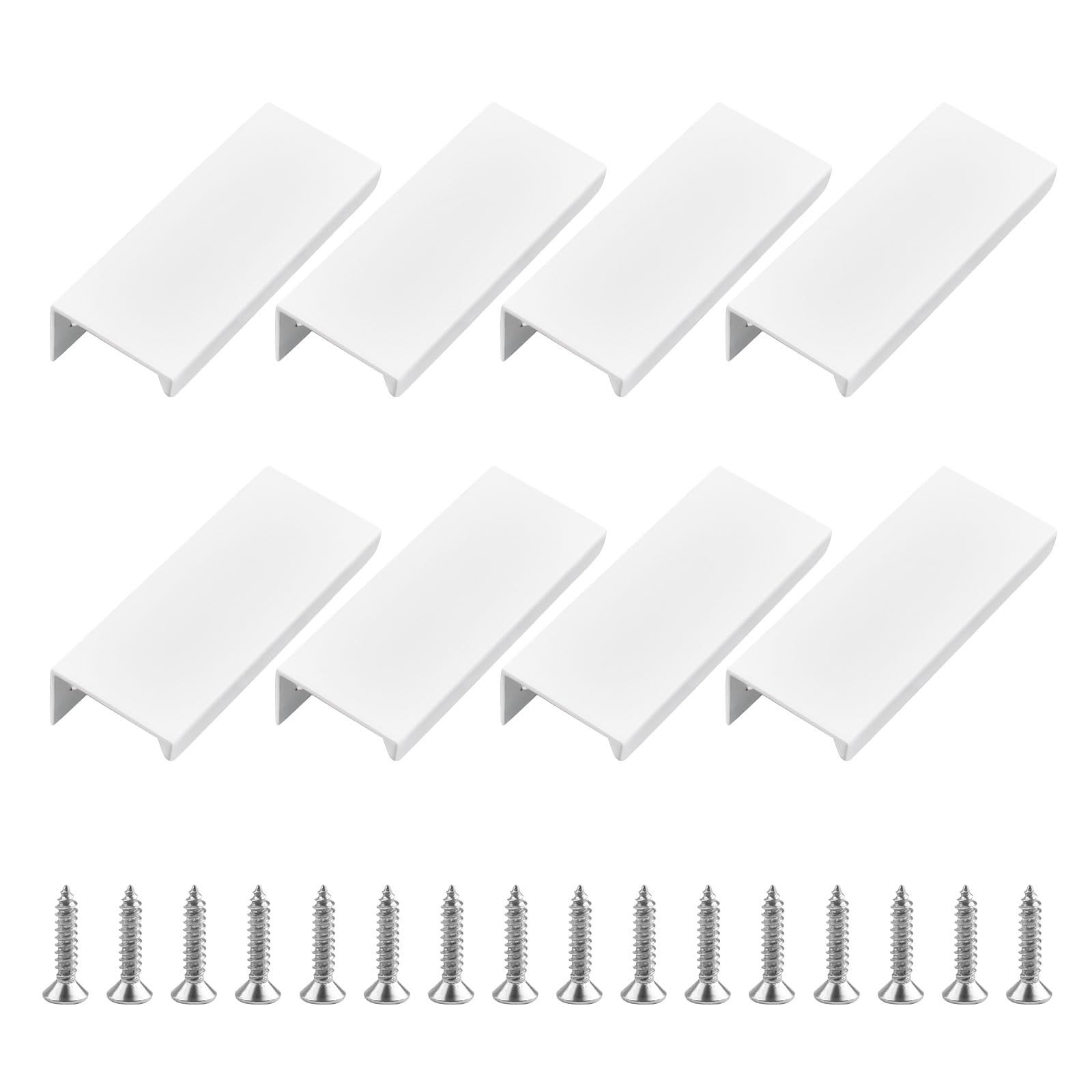 UFURMATE Back Mount Finger Edge Pull, 8Pcs Bright White Aluminum Hidden Handles Concealed Finger Pull Handles Invisible Tab Pulls with Screws for Drawer, Cabinet (80mm/3.14in)