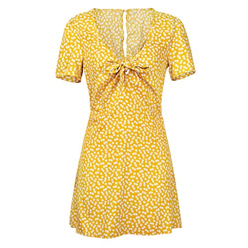 Women Sexy Mini Dresses,Lady Boho Short Sleeves V-Neck Short Dresses Beach Sun Dresses Club Dresses Summer Dresses