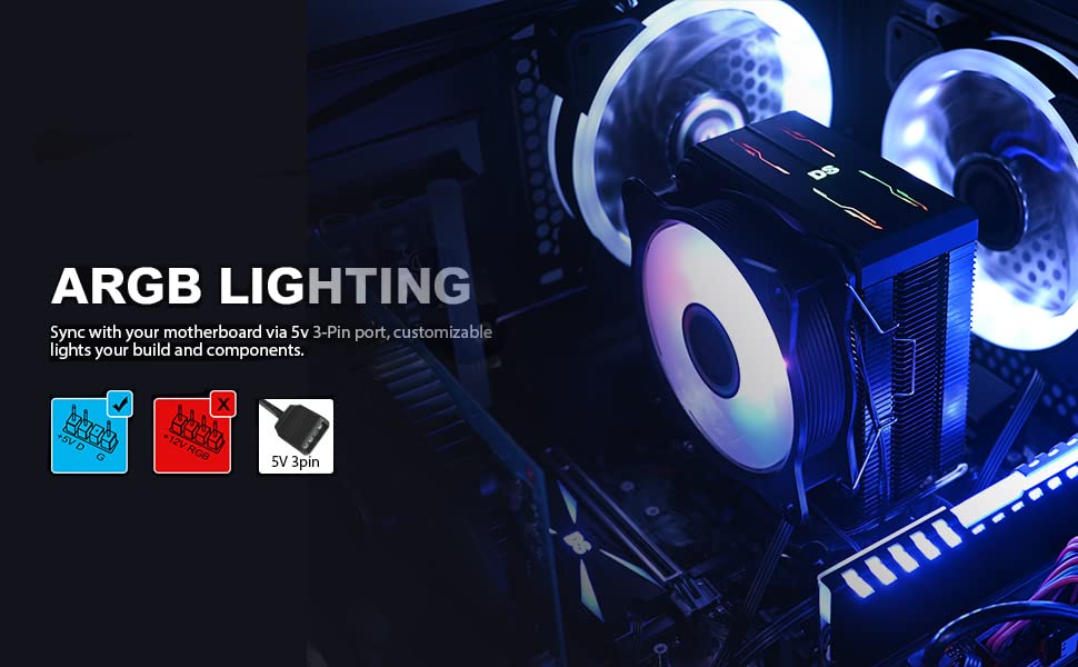 DS 2200RPM PWM CPU Cooling Fans with Black Aluminum CPU Cooler for Mid Full Tower Case, Compatible with Intel LGA 1200 115X 1366, Support ASUS Aura, Mystic Light Control (ARGB Fans, C Series)