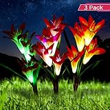 Optimal Home Living Solar Garden Stake Light 3 Pack Lily Light for Outdoor Landscape Lighting | Decorative Garden Lighting Turns Your Lawn into Art | LED Flower Lights for Illuminating at Night