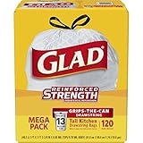 Glad Tall Kitchen Drawstring Trash Bags - 13 Gallon White Trash Bag - 120 Count