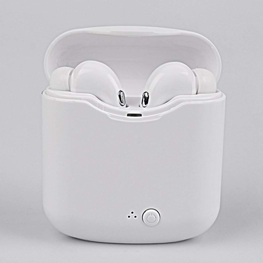 Wireless Bluetooth Earphones, Stereo Music Mini Phone Headset with Charger Box for Most Smartphones (White)