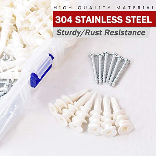 Drywall Anchors Plastic Self Drilling Hollow Wall Screw Anchors with Tapping Screws Assortment Set kit (120)