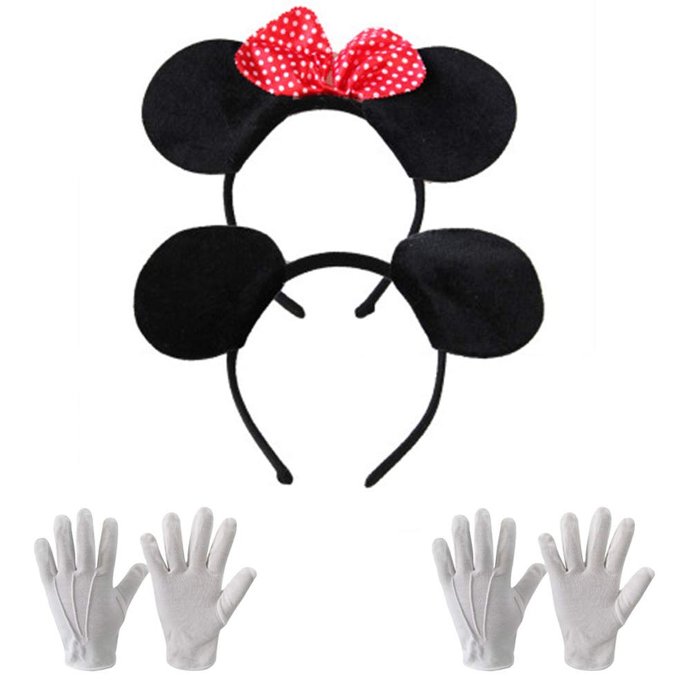 Amasawa Mickey Minnie Headband, Cartoon White Gloves, Ladies Dress Up Ballet Earmuffs Glove Set, Nightclub, Fun Theme Party Equipment Accessories (Full Set Of 4)
