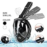 Snorkel Mask Foldable - Greatever 180° Panoramic View Free Breathing Full Face Snorkeling Mask with Camare  Mount, Dry Top Set Anti-fog Anti-leak for Adults & Kids, Black Color& L-XL Size 