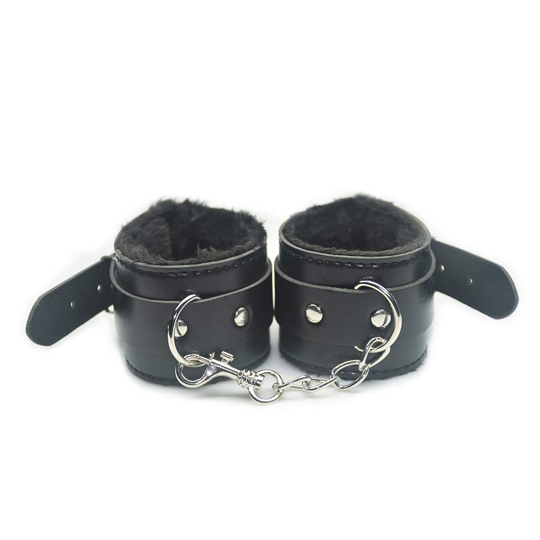 Hxiu Black Plush Leather Hand Cǔffs Adjust Handcuffs Wrist
