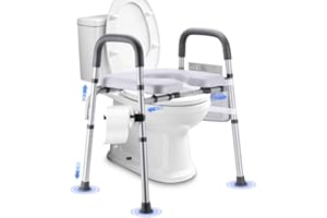 JYEW Raised Toilet Seat with Handles, Raised Toilet Seat for Seniors with Adjustable Height & Width. Cozy Padded 500lb Handicap Elevated Toilet Seat for Elderly, Surgery, Pregnant. Fit Any Toilet