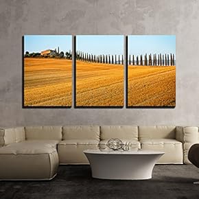 3 Piece Canvas Wall Art - Rural Countryside Landscape in Tuscany Region of Italy - Modern Home Art Stretched and Framed Ready to Hang - 16"x24"x3 Panels