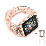 Apple Watch Band,Ezzdo Decorated Handmade Jewelry Faux Pearl Luxury Bracelet Elastic Stretch Replacement Strap + Rose Gold Frame for female Girl iWatch 38mm 42mm Series 1 2