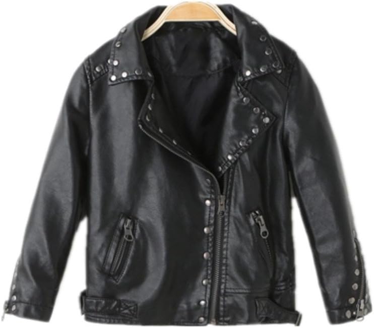 LUCKFACE Girl's Biker Jacket Faux Leather Rivets Leather Motor Jacket