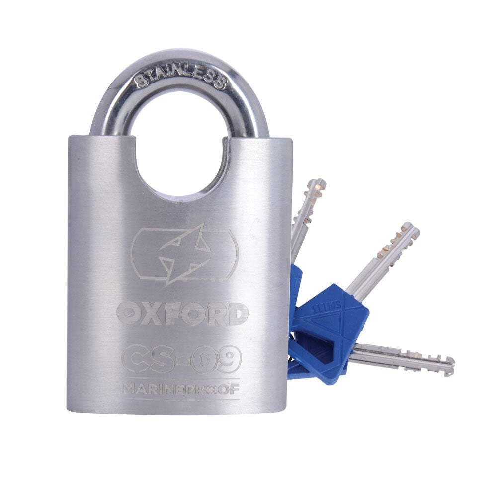Oxford CS-09 Marine Proof Padlock | Stainless Steel Heavy Duty Corrosion Resistant Shackle - Ideal for Boats, Bikes, Sheds, Gates, Silver, 50mm