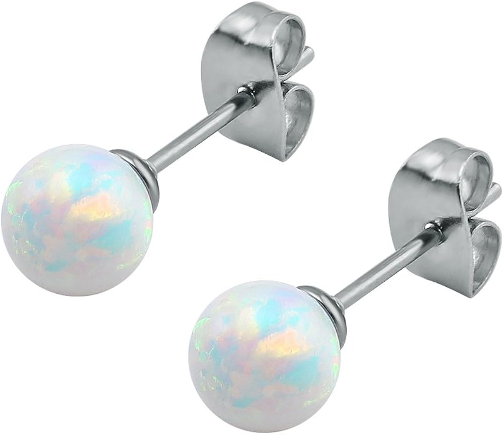 Stainless Steel Cute White Opal Stud Earrings Cartilage Conch Helix Earring Stud jewelry 16 Gauge (6mm stone(21G))
