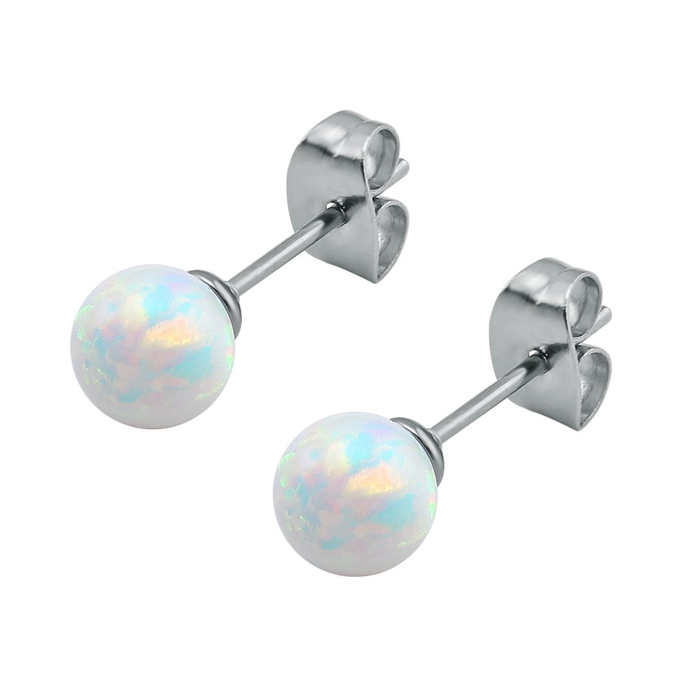 Stainless Steel Cute White Opal Stud Earrings Cartilage Conch Helix Earring Stud jewelry 16 Gauge (6mm stone(21G))