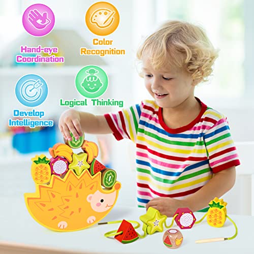 Atoylink Montessori Wooden Lacing Beads Stacking Toys for Toddlers