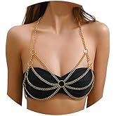 Gothic Metal Link Chain Bra Body Jewelry Multi-layered Harness Chest Chain Festival Rave Punk Body Chain Jewelry for Women