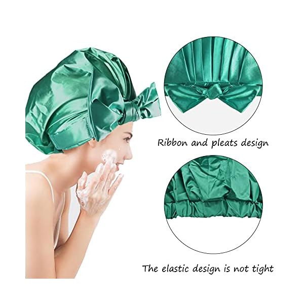 Double-Layer-Large-Shower-Caps-Bowknot-Bath-Hair-Cap-Reusable-Waterproof-Ribbon-Turban-Sleep-Cap-Adjustable-Bath-Cap-with-Elastic-Band-for-Women-Girls-Spa-Beauty-Hair-Care-Home-Travel-Use-Dark-Green Double Layer Large Shower Caps Bowknot Bath Hair Cap Reusable Waterproof Ribbon Turban Sleep Cap Adjustable Bath Cap…