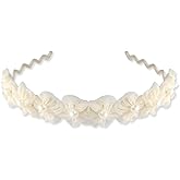 NIIIYTYB White Flower Headband with Faux Pearl Small Tulle Flowers Hair Band for Women and Girls Wedding Hair Accessory Photography Headwear Elegant Pearl Flower Headbands for Bridal