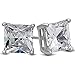 LUVAMI 18k White Gold Plated CZ Cubic Zirconia Square Princess Cut 7mm 1.25 Carat Studs Earrings Gift Box Included - Mens Womens Children Fashion Jewelry, Bridesmaid Groomsmen Gifts