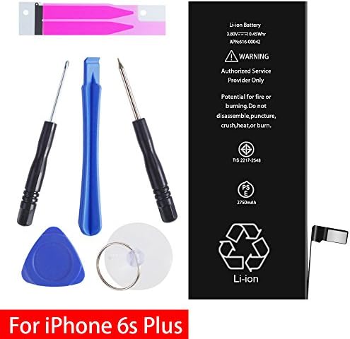 iPhone 6S Plus Battery Replacement Kit, Complete Repair Tools Kit &amp; Adhesive, High Capacity(2750mAh) Brand New Battery 0 Cycle - [12-Month Warranty]