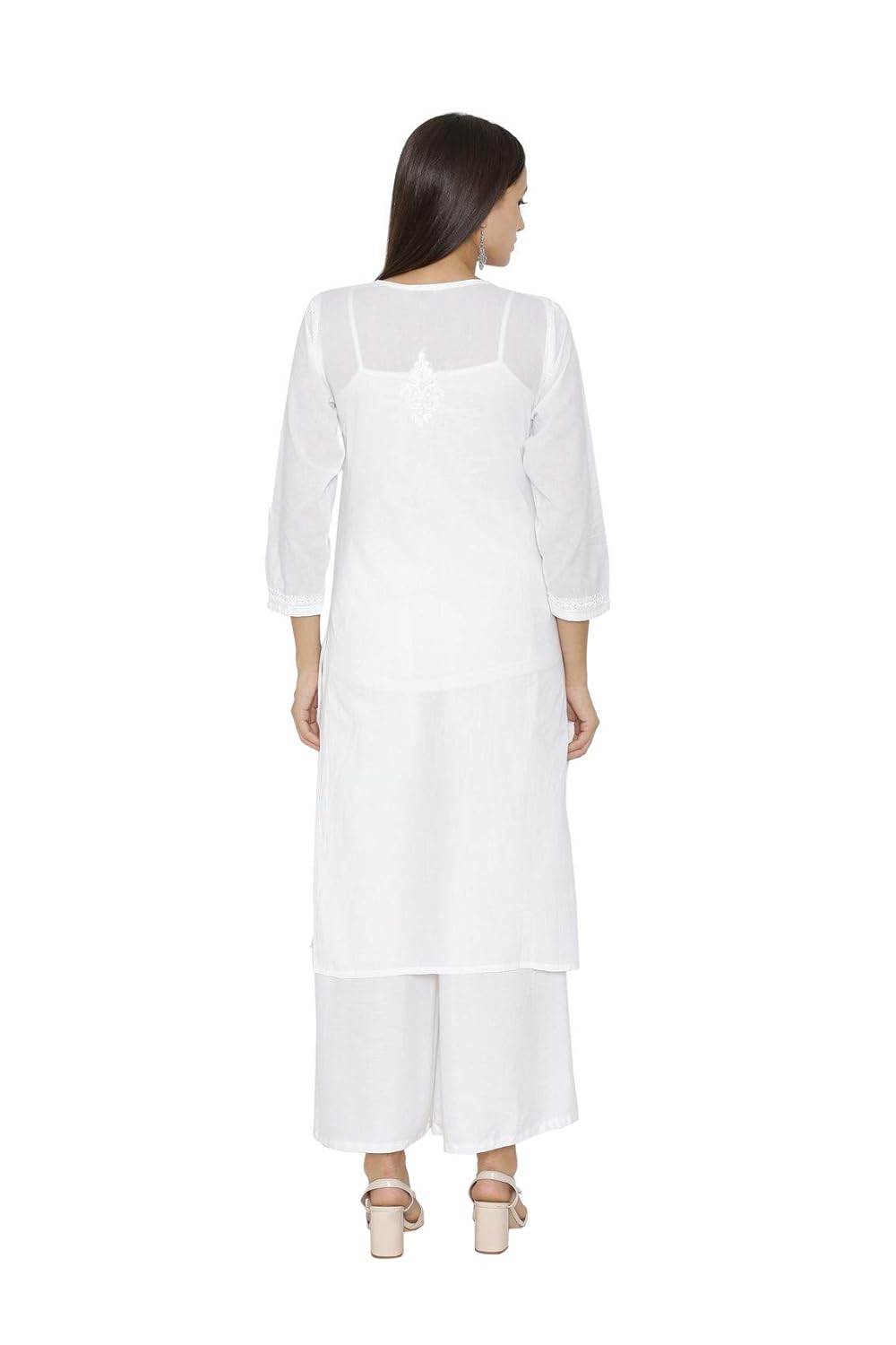 ada hand embroidered lucknow chikan womens cotton kurti kurta (a342031_white)