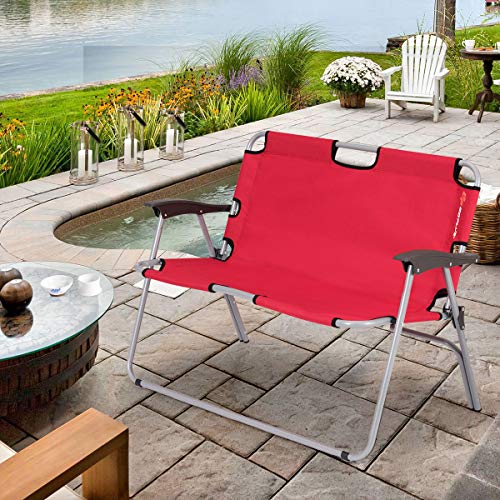 Goplus Folding Loveseat Camping Chair Outdoor 2Person Beach Seat Steel
