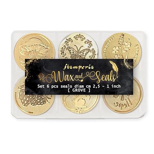 Stamperia - Set of Seals for Scrapbooking, Albums, Card Making, Bullet Journalling and More, Perfect for Personalised Stamping, Crafts, and Gifting (Grove) (6 Seals) (Diameter 2.5 cm)