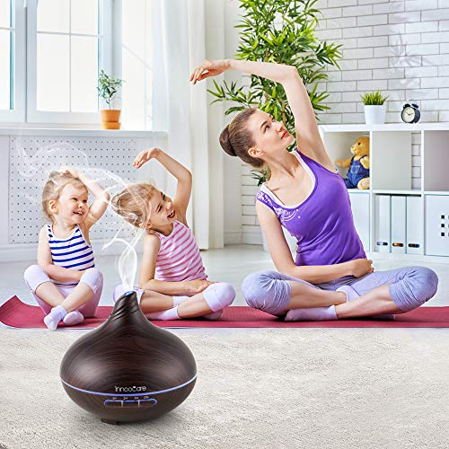 Diffusore di Aromi 300ml InnooCare Umidificatore a Ultrasuoni per Aromaterapia con Venature in Legno con 7 LED Colorati per Casa, Yoga, Ufficio (Tipo 1)