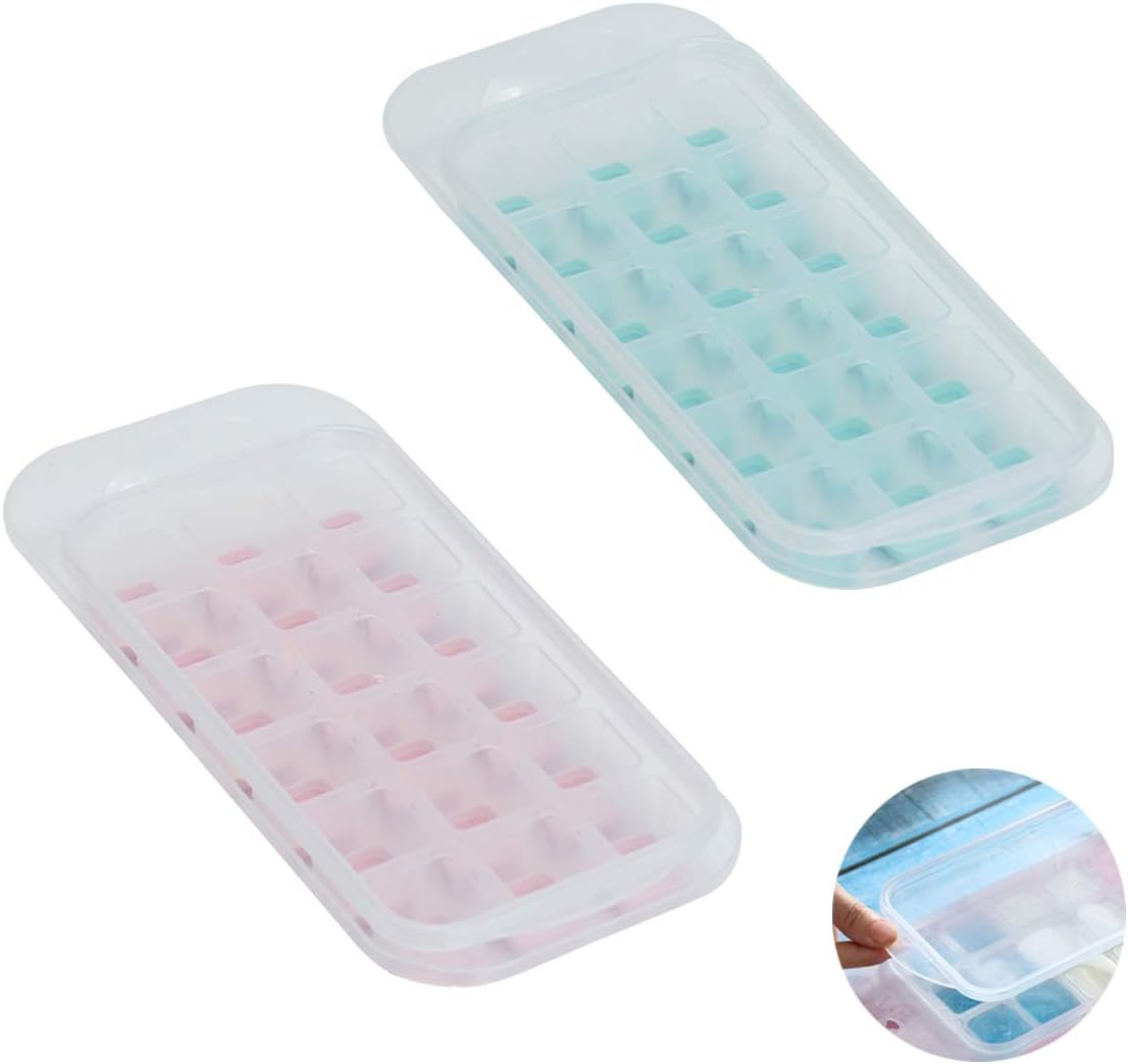2 Packs Ice Cube Trays Easy Release Silicone Ice Cube Trays with Lids BPA Free Flexible Stackable Ice Trays