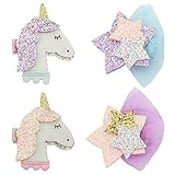 QtGilr 4pcs Cute Glitter Unicorn Hair Clips Stars Hairpins Cartoon Barrettes Headwear Fashion Gifts for Baby Girls
