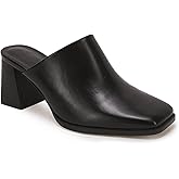 Trish Lucia Womens Chunky Stacked Heel Mules Closed Square Toe Heeled Slip on Clogs Casual Backless Loafers Shoes Black, 10