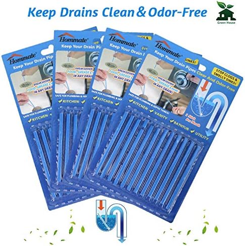 Drain Sticks Sink Sticks Drain Stix Drain Cleaner & Deodorizer Drain Deodorizer Sticks Unscented Non-Toxic for Kitchen Bathroom Sinks Pipes Septic Tank Safe As Seen On TV (48pcs, Blue)