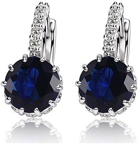 1 Pair Fashion Women Elegant Crystal Rhinestone Silver Plated Ear Stud Earrings Royal blue.