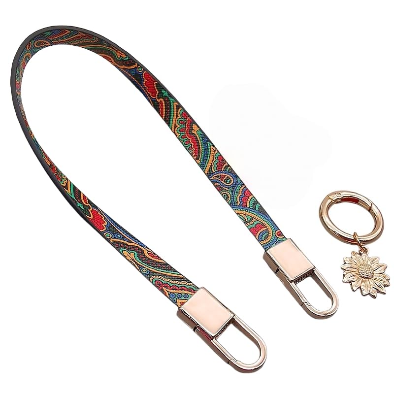 Artistic Paisley Pattern Leather Cell Phone Wrist Strap with Sunflower Charm for iPhone 17 Pro Max, iPhone 16 Series & Most Cellphones - Detachable Wristlet Bracelet for Smartphones, Wallet, Keys