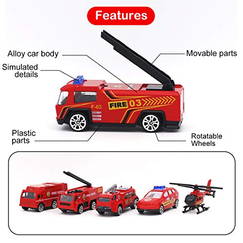 Dreamon Spielzeugautos Feuerwehrauto Fahrzeuge Feuerwehrmann Spielzeug Set Mini Cars für Kinder ab 3 Jahren,6 Pcs – Bild 4