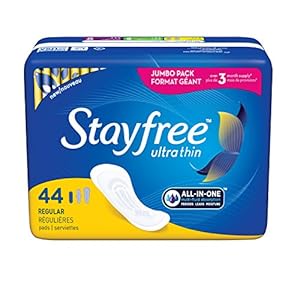 Image of Stayfree Ultra Thin Regular Pads For Women, Wingless, Reliable Protection and Absorbency of Feminine Moisture, Leaks and Periods, 44 count