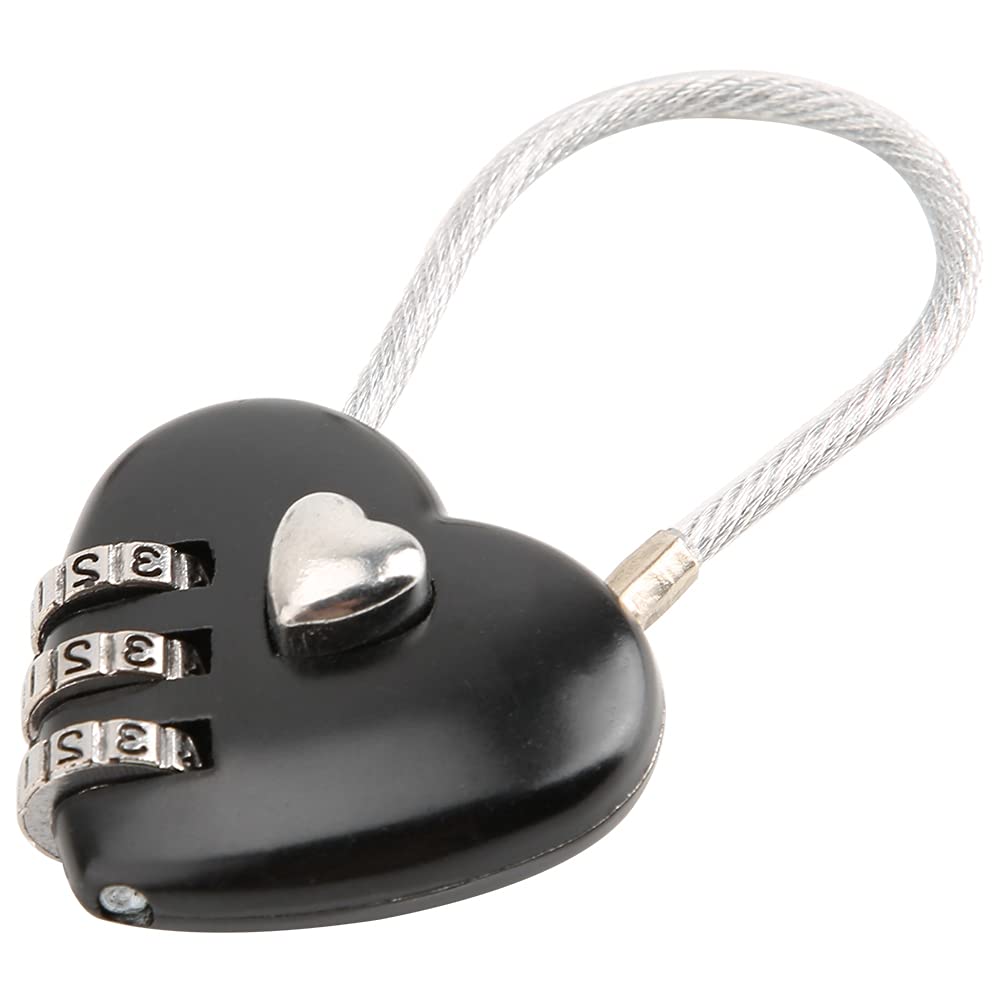 Heart-Shaped Lock 3 Digit Code Lock Combination Luggage Bag Lock Password Couple Padlock Code Padlock Gym(Black) Locks and Accessories