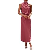 PRETTYGARDEN Women's 2026 Summer Satin Dress Elegant Sleeveless Mock Neck Cocktail Party Maxi Dresses