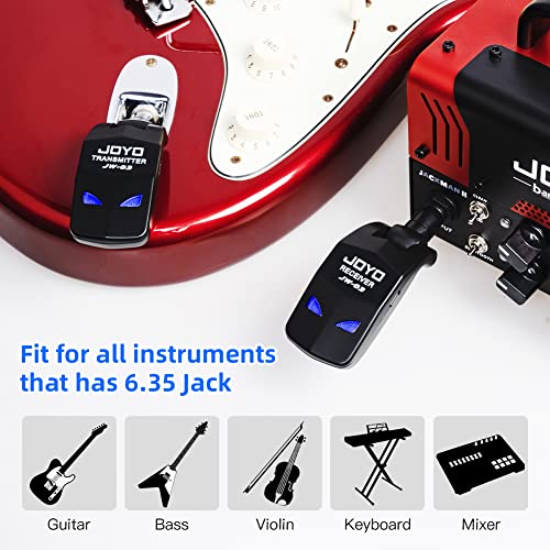 JOYO - Sistema de Guitarra inalámbrico de 2,4 GHz, 4 Canales, Receptor transmisor inalámbrico de Audio Recargable para Instrumentos eléctricos de Guitarra y bajo (JW-03)