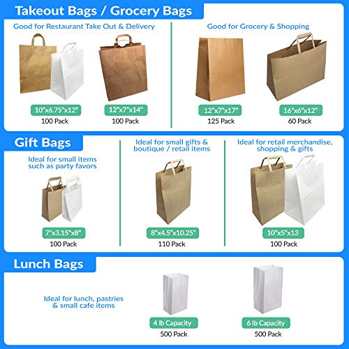 Reli. Paper Lunch Bags, 6 Lb (500 Pcs, Bulk) Kraft White Paper Bags 6
